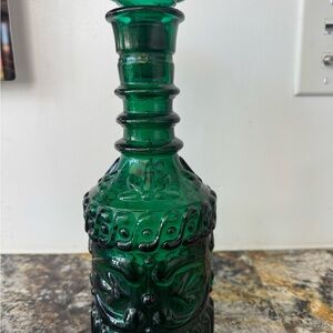 Vintage Green Glass Decorative Decanter